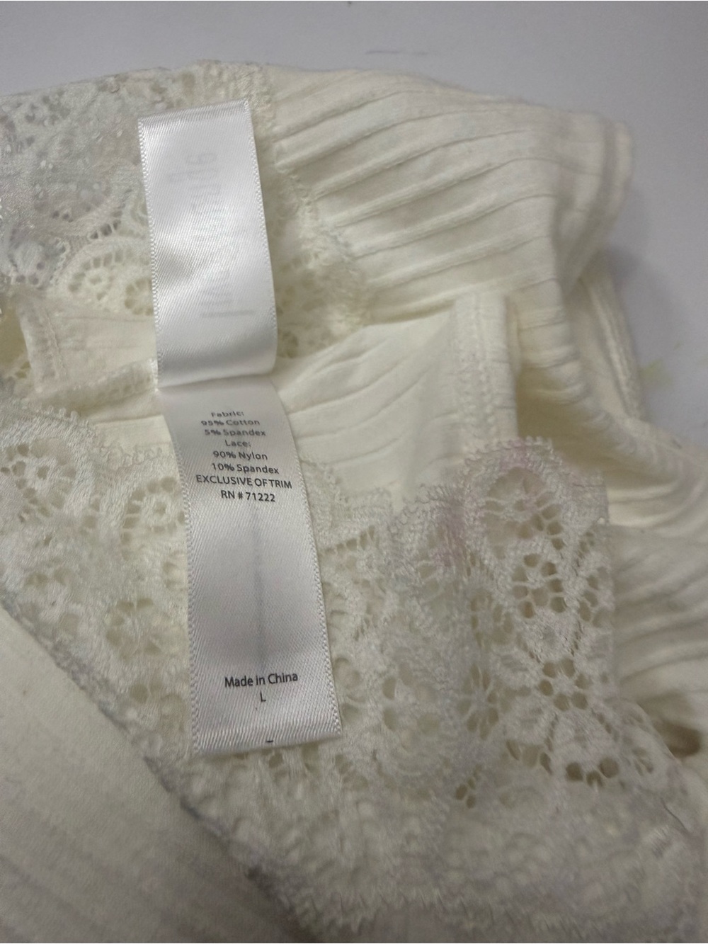 Ribbed Lace Trim Bralette in Ivory - Picture 7 of 7